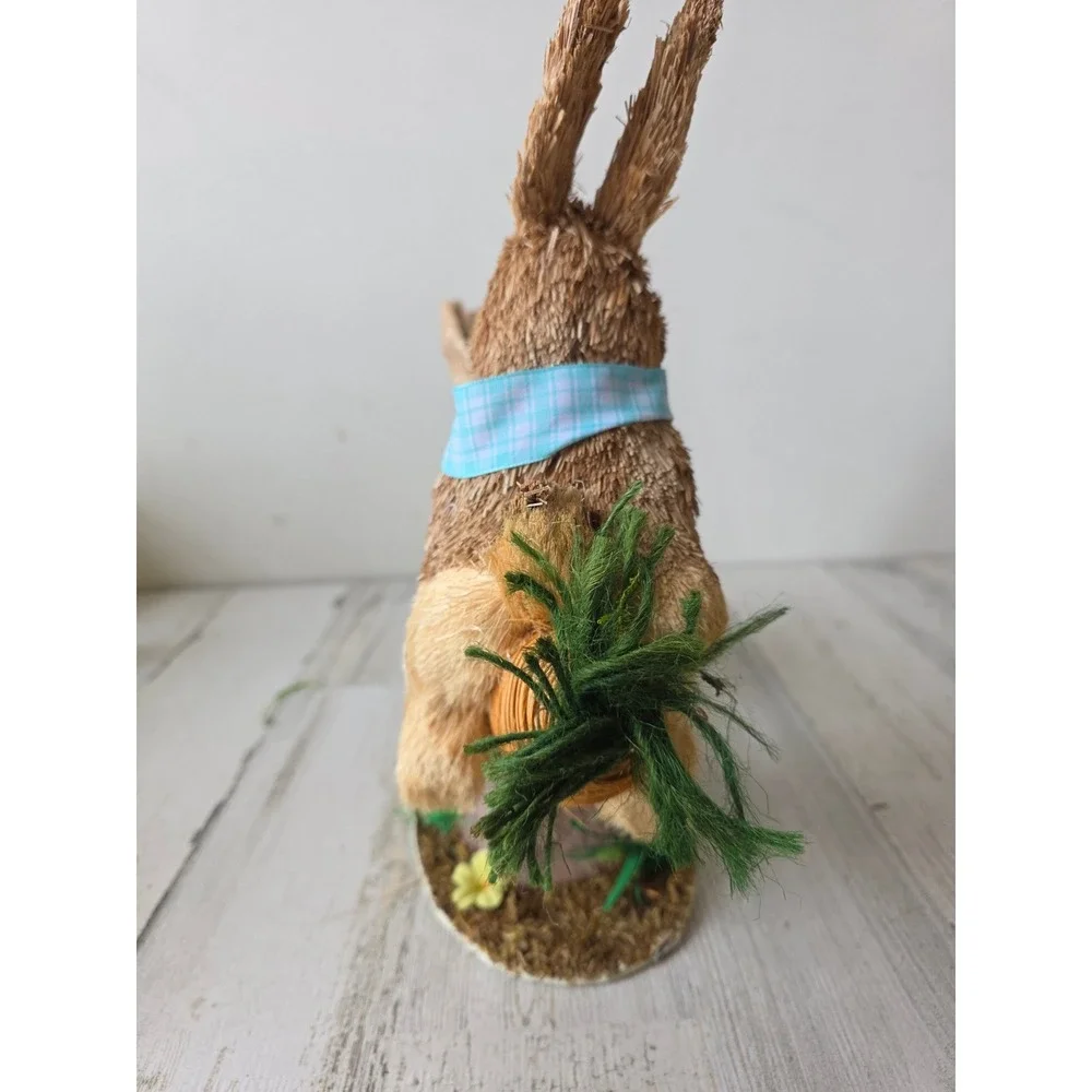 Vintage Pier 1 sisal rabbit bunny bottle‎ brush bristle carrot teeter totter